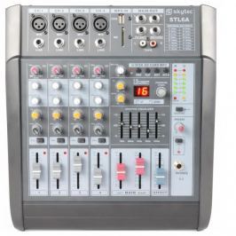 Skytec STL6A, aktív 6 csatornás keverőpult, 600 W, erősítő, USB, SD, MP3, EQ, FX, +48 V