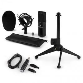 Auna auna CM001B mikrofon készlet V1, kondenzátoros mikrofon, USB-adapter, mikrofon állvány, fekete