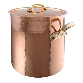 MAUVIEL Kovácsolt rézfazék, magasfalú, fedővel és bronz fülekkel, Ø 20 cm